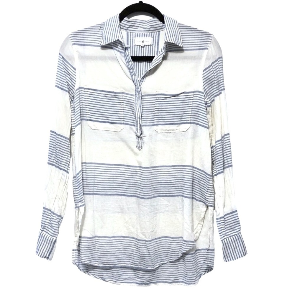 Lou & Grey Light Blue‎ White Striped Half Button Up Popover Long Sleeve Shirt S